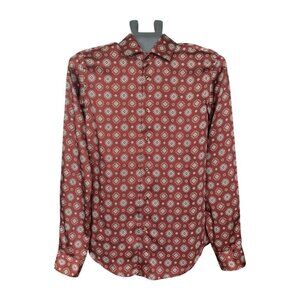 Zara Man Super Slim-Fit Shirt | Small | Burgundy with Geometric Print